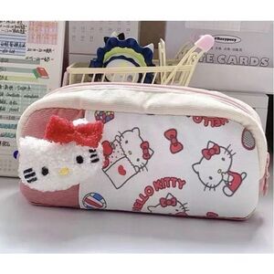 NWT Sanrio Hello Kitty Fun Print Cosmetic-Pencil~Travel Bag With Plush Character